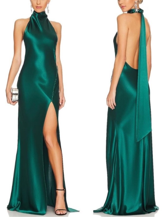 sau lee Dresses & Skirts - NEW SAU LEE Penelope High-Neck Backless Halter Satin Emerald Green Sz 8